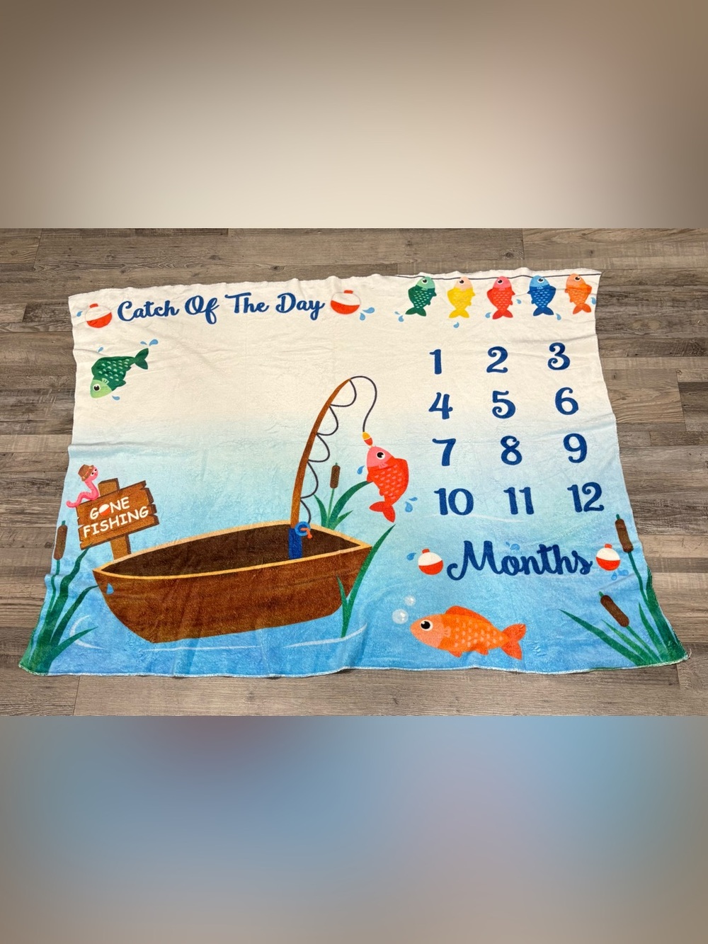 Catch of the Day Fishing Baby Monthly Milestone Blanket 1-12 Months 48x36"